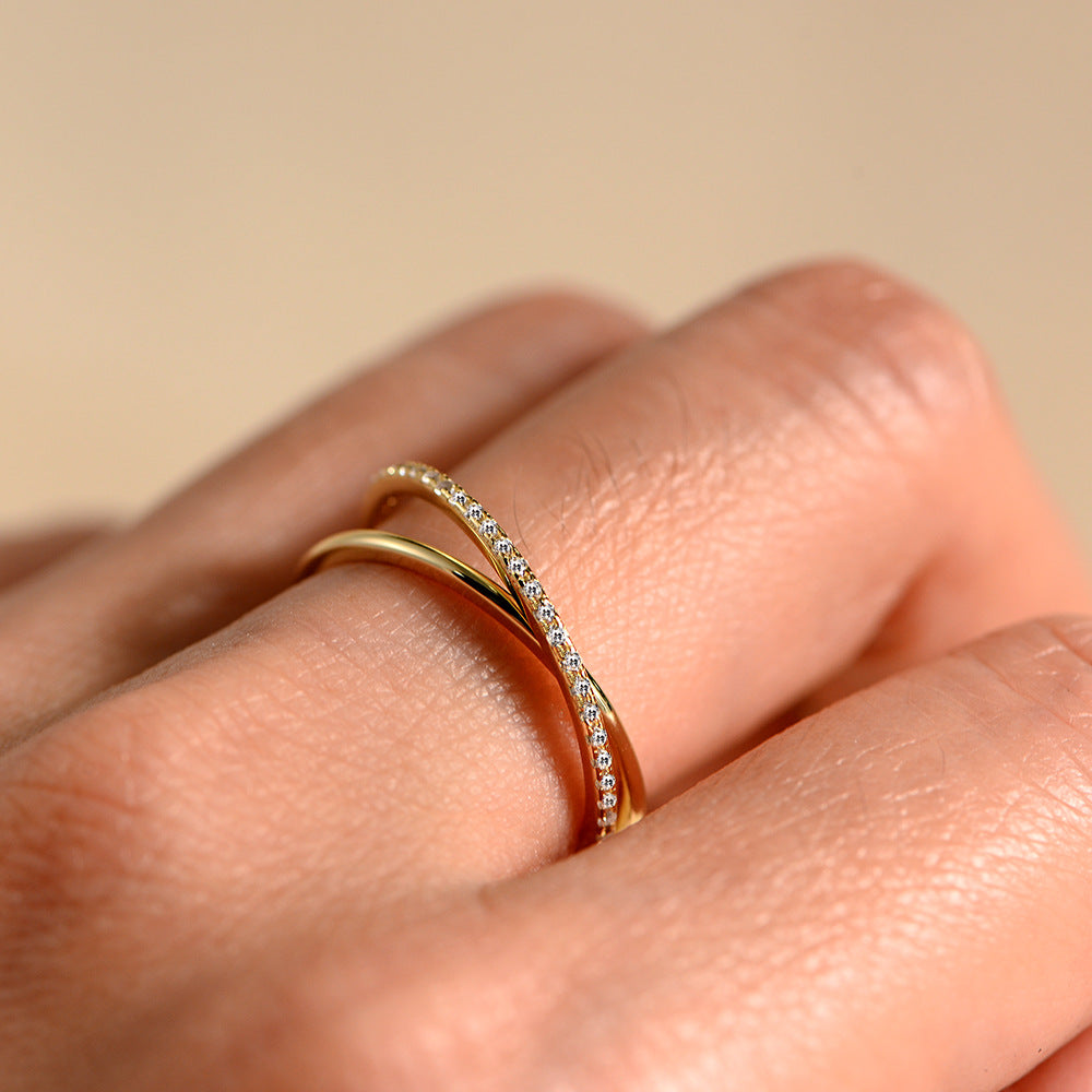 Crisscross Pavé X Ring – 925 Sterling Silver, Gold Plated