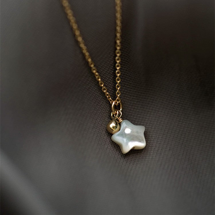 Mother-of-Pearl Star Pendant Necklace - Gold Plated 925 Sterling Silver