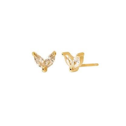 Tiny Leaf Marquise Stud Earrings - Gold Plated 925 Sterling Silver