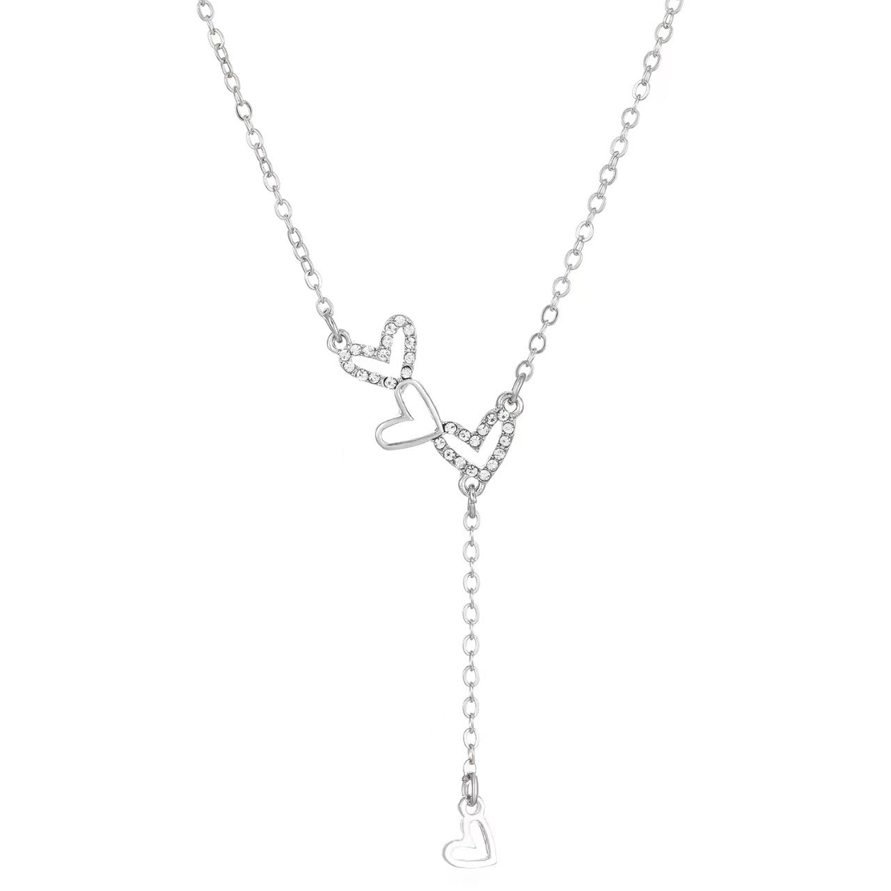 Interlocking Heart Lariat Necklace - 925 Sterling Silver