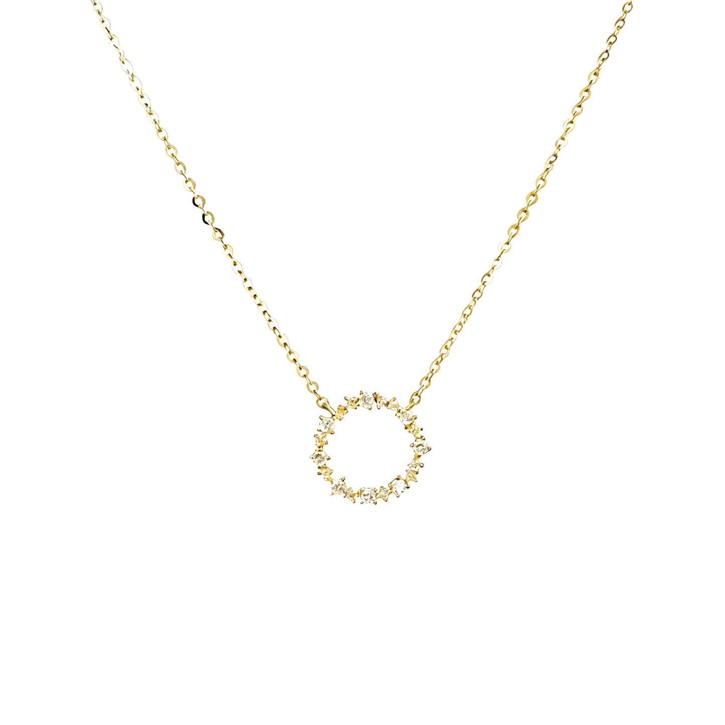 Open Circle Pavé Necklace – 925 Sterling Silver, Gold Plated