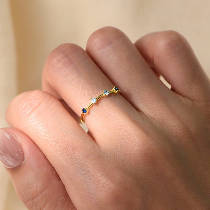 Ombré Blue Stone Ring – 925 Sterling Silver, Gold Plated