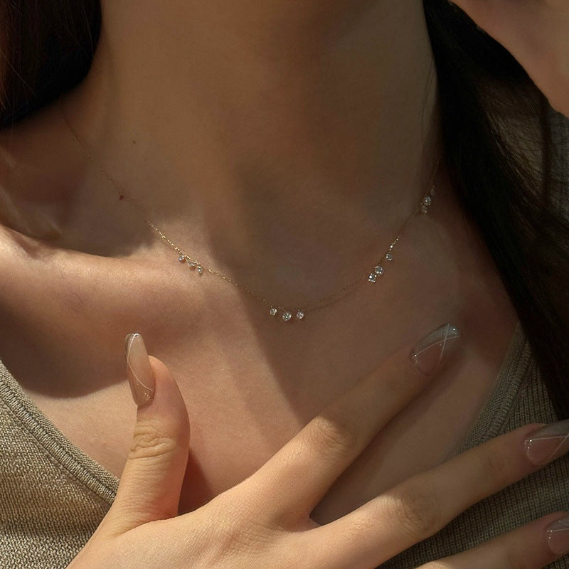 Floating Cluster Station Necklace - Gold Plated 925 Sterling Silver