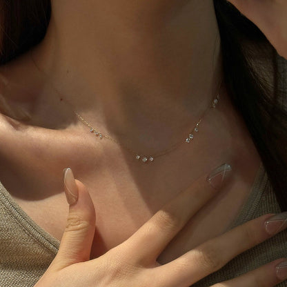 Floating Cluster Station Necklace - Gold Plated 925 Sterling Silver