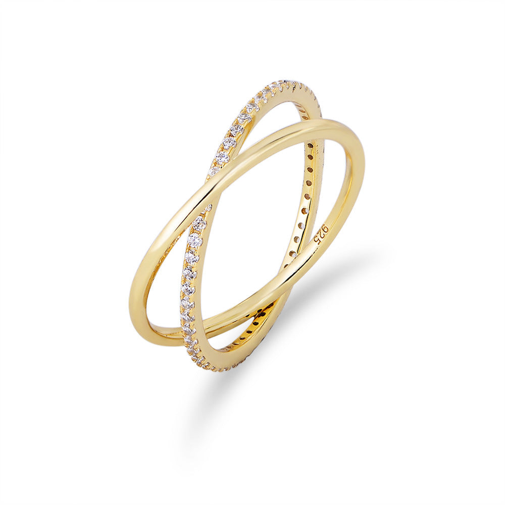 Crisscross Pavé X Ring – 925 Sterling Silver, Gold Plated
