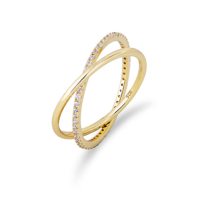 Crisscross Pavé X Ring – 925 Sterling Silver, Gold Plated