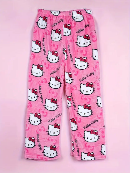 Pink hello kitty pajama pants (winter material)(خامة شتوية)