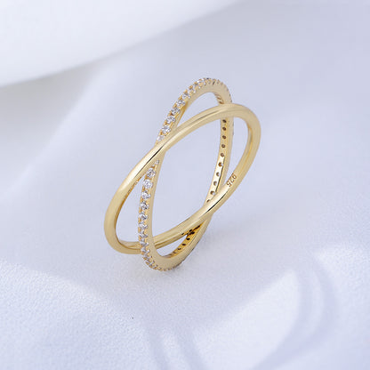Crisscross Pavé X Ring – 925 Sterling Silver, Gold Plated