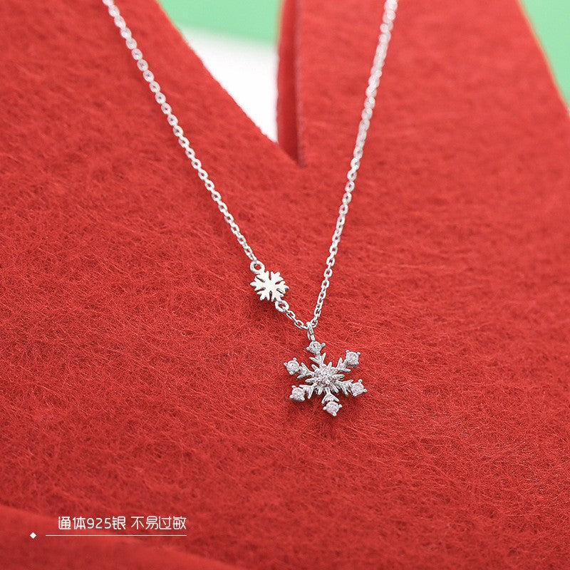 Zircon Snowflake Pendant Necklace – 925 Sterling Silver