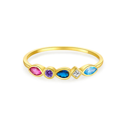 Multicolor Mixed-Cut Bezel Ring - Gold Plated 925 Sterling Silver