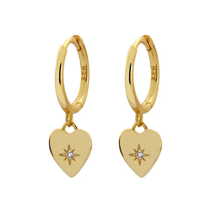 Heart Charm Earrings - Gold Plated 925 Sterling Silver
