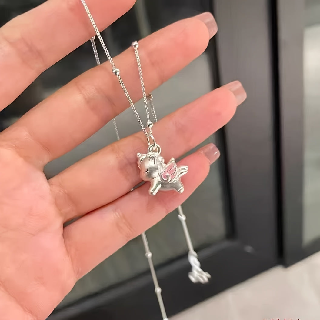 Dreamy Winged Unicorn necklace with Pink Accents