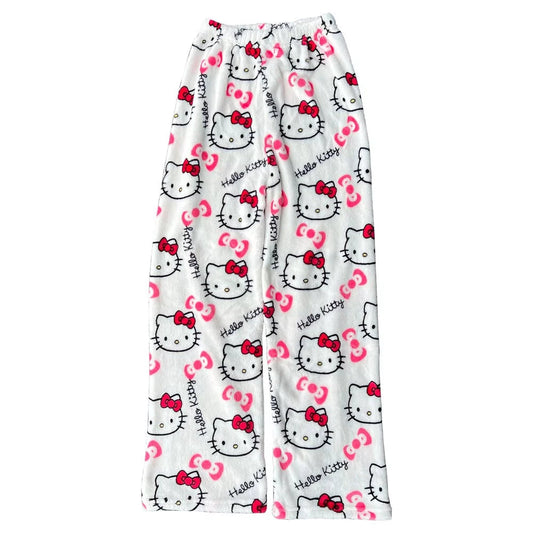 White hello kitty pajama pants (winter material)(خامة شتوية)