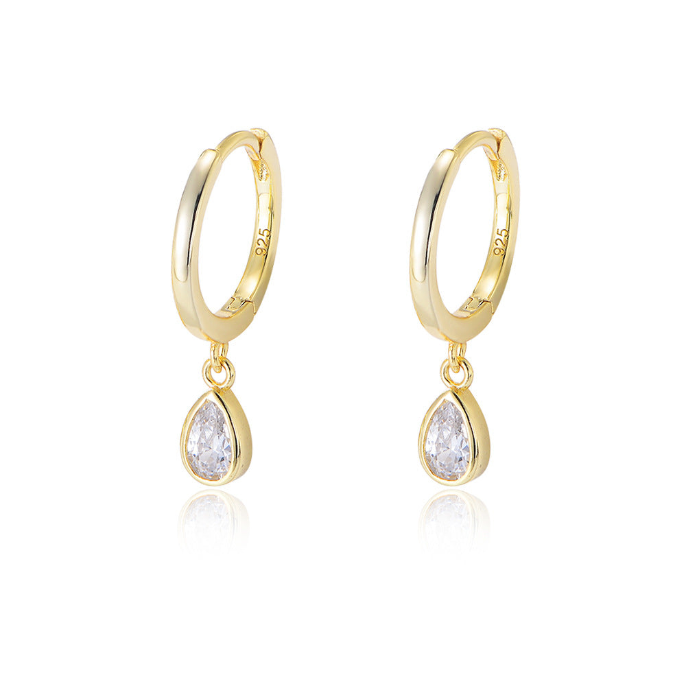 Teardrop Zircon Hoop Earrings - 925 Sterling Silver