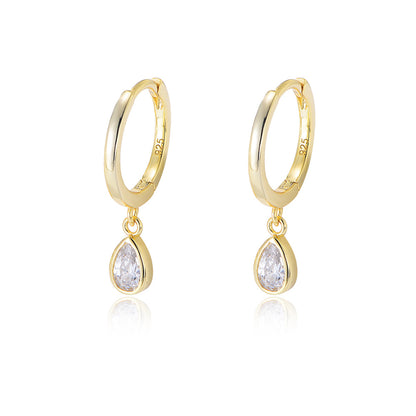 Teardrop Zircon Hoop Earrings - 925 Sterling Silver