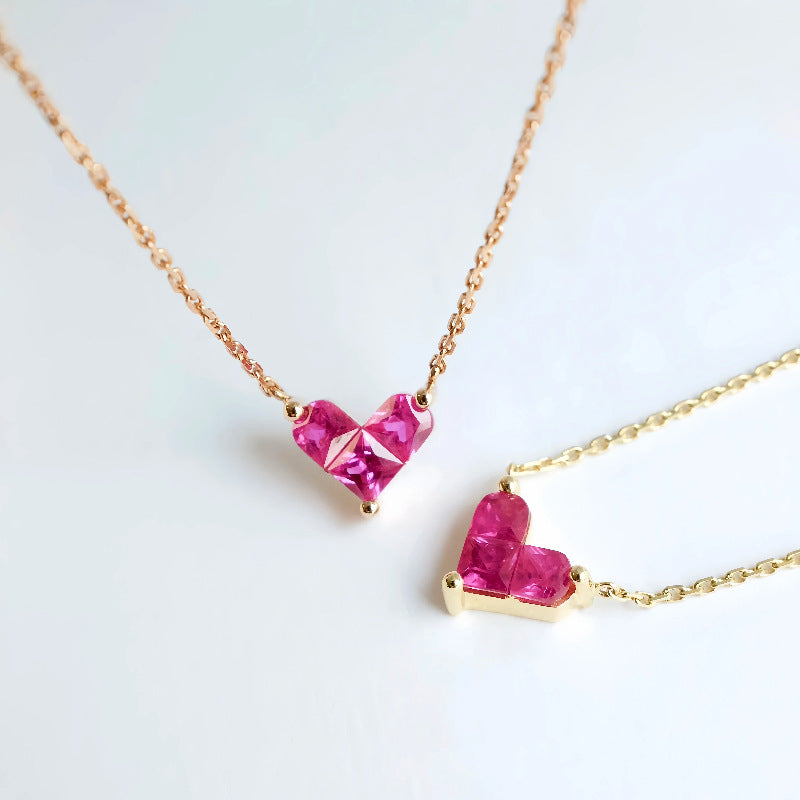 Pink Heart Pendant Gold plated Necklace - 925 Sterling Silver