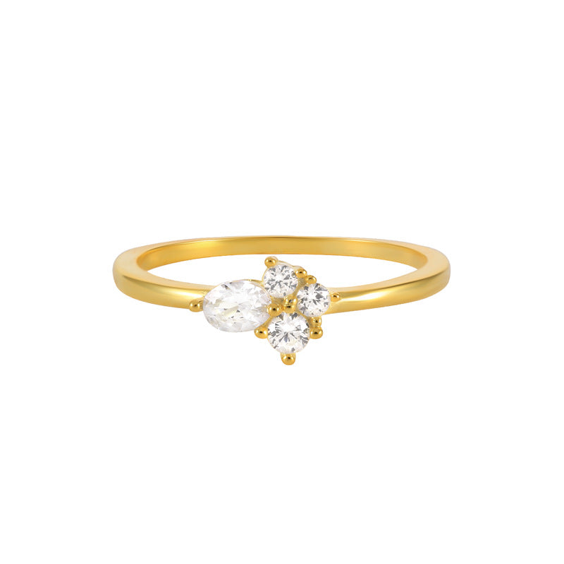 Cluster Crystal Ring – 925 Sterling Silver, Gold Plated