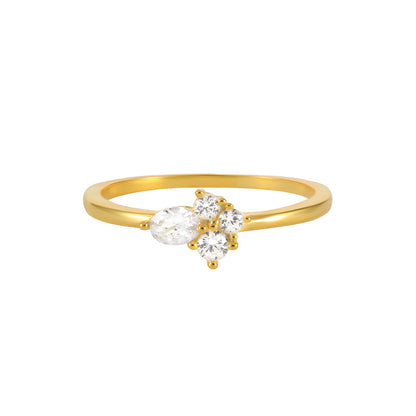 Cluster Crystal Ring – 925 Sterling Silver, Gold Plated