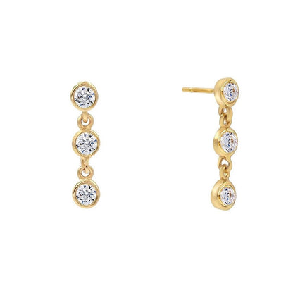 Trio Bezel Drop Earrings - 925 Sterling Silver