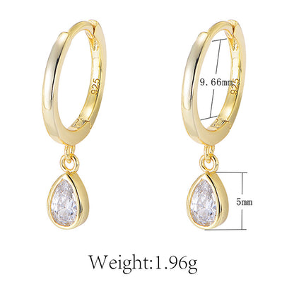 Teardrop Zircon Hoop Earrings - 925 Sterling Silver