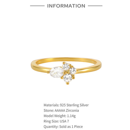Cluster Crystal Ring – 925 Sterling Silver, Gold Plated