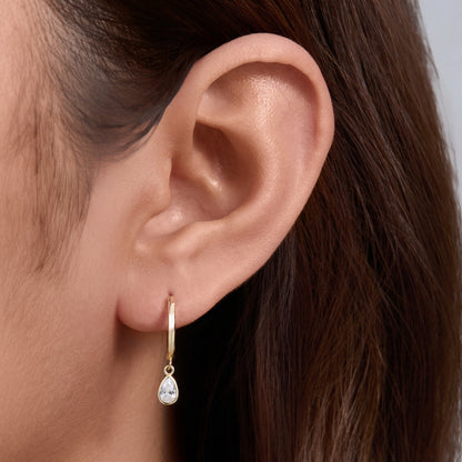Teardrop Zircon Hoop Earrings - 925 Sterling Silver