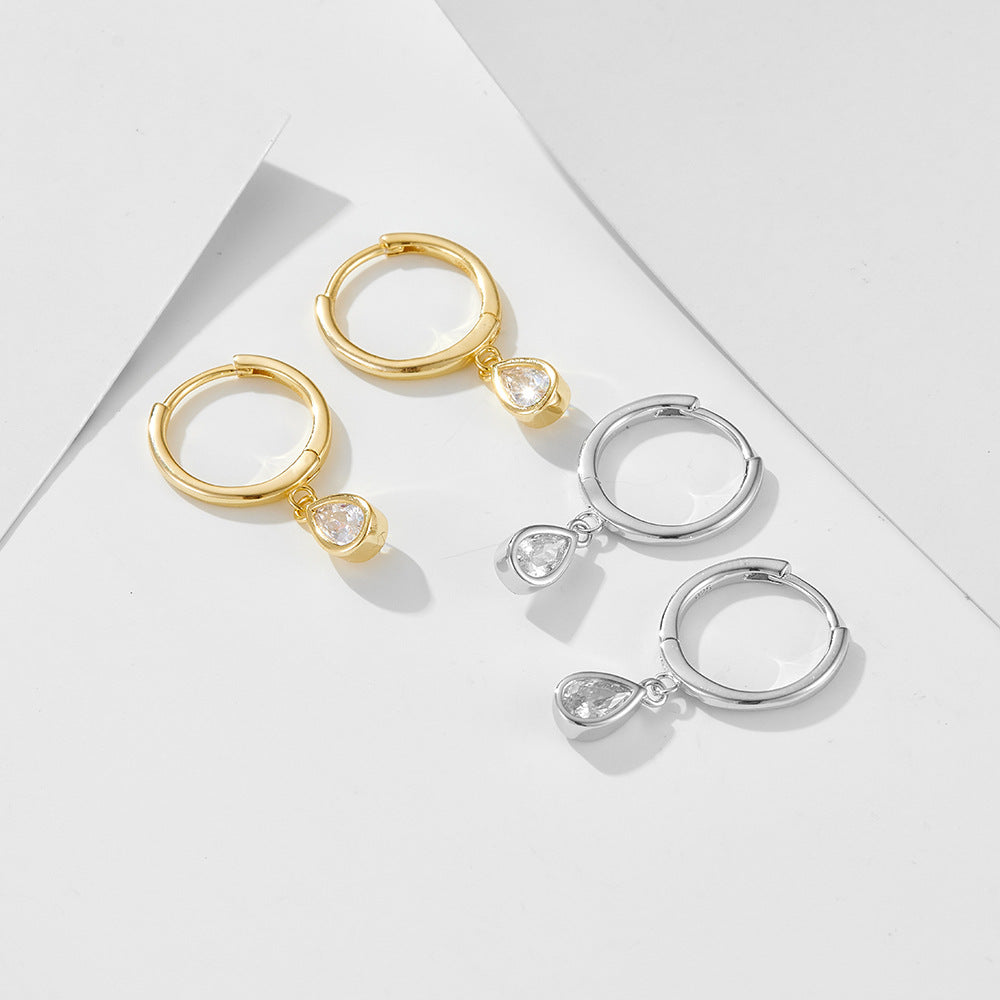 Teardrop Zircon Hoop Earrings - 925 Sterling Silver