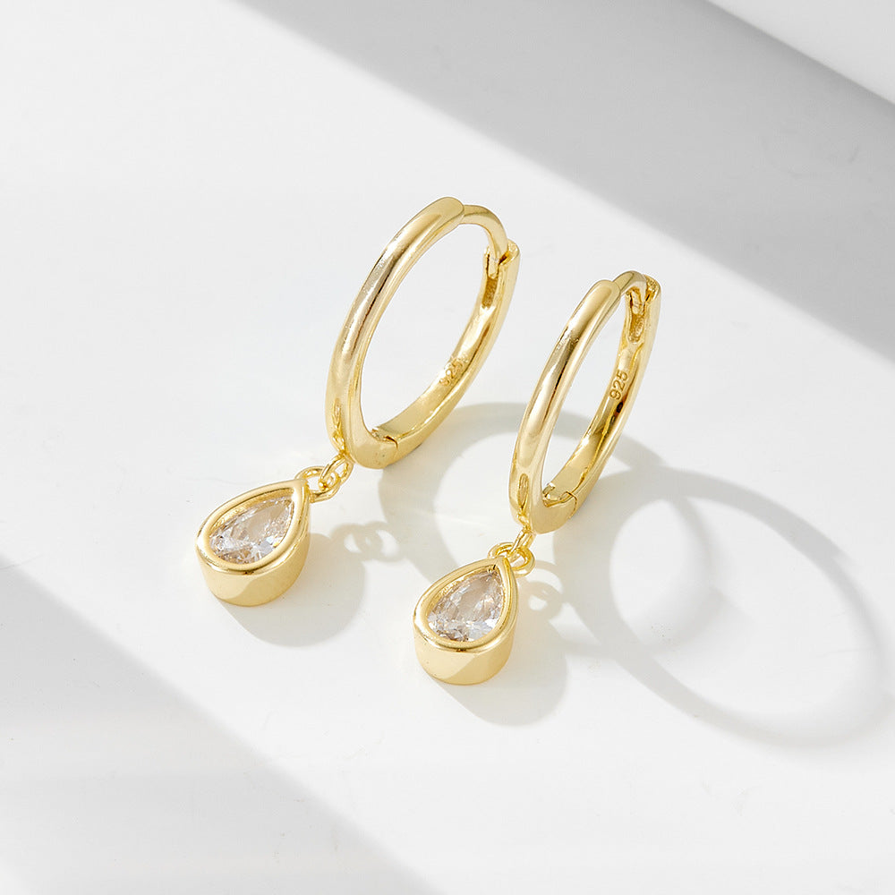 Teardrop Zircon Hoop Earrings - 925 Sterling Silver