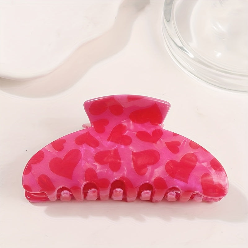 Sweetheart Pink Heart Hair Claw Clip – Romantic Marbled Acrylic Hair Accessory