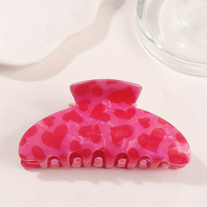 Sweetheart Pink Heart Hair Claw Clip – Romantic Marbled Acrylic Hair Accessory