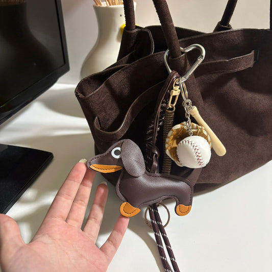 Wiener Dog and Baseball Glove Keychain Accessory