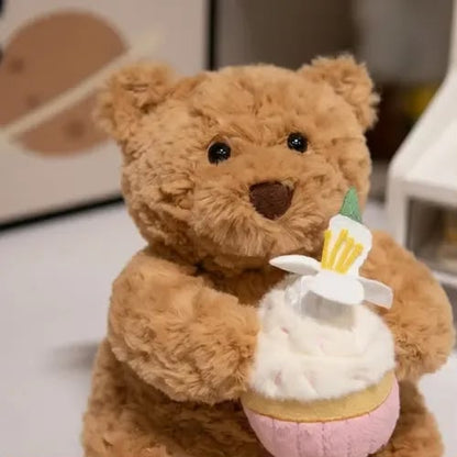 Sweetheart Brown Teddy Bear Plush with Pink Cupcake - 26 cm