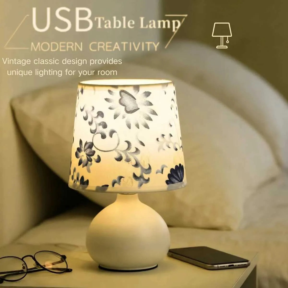 Floral blue and white table Lamp