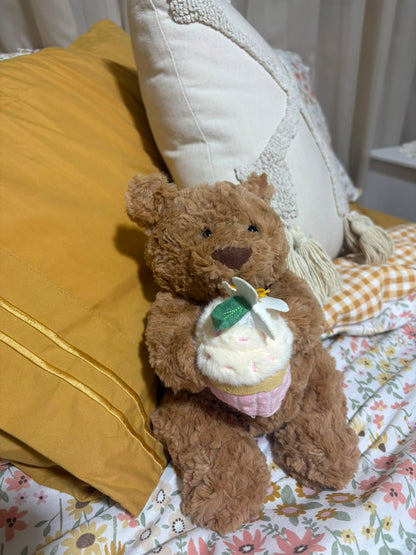 Sweetheart Brown Teddy Bear Plush with Pink Cupcake - 26 cm