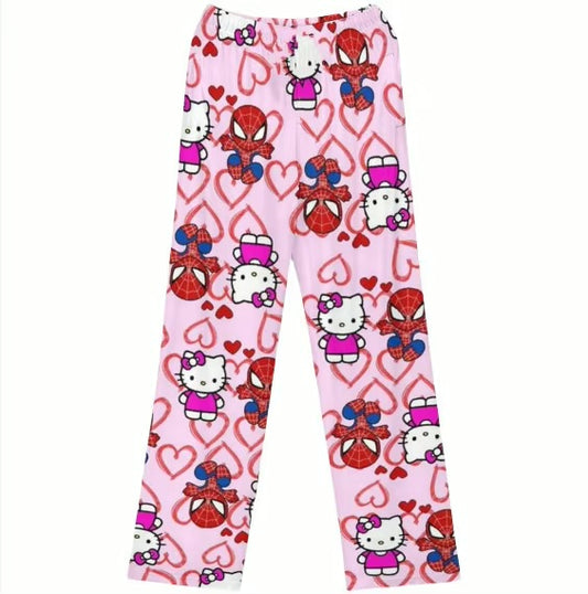 Spider man and hello kitty pajama pants (summer material)(خامة صيفية)