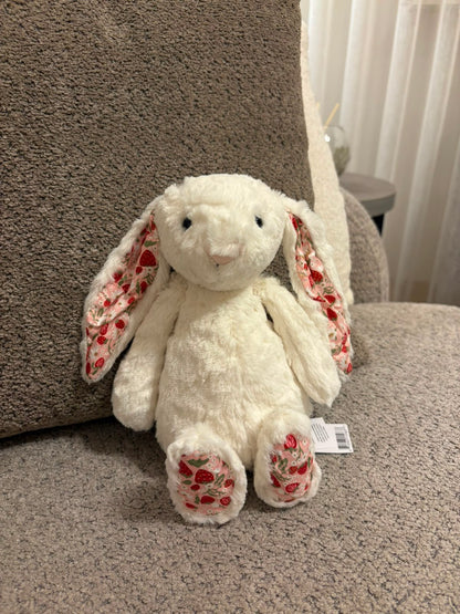 Floral and strawberry Bunny plush - white - 30 cm