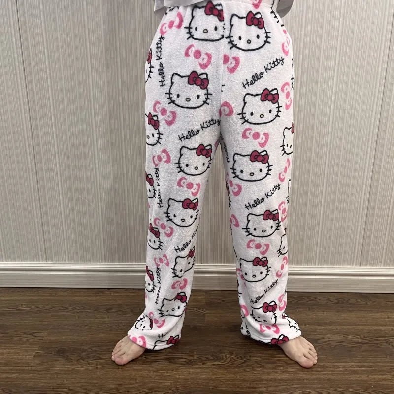 White hello kitty pajama pants (winter material)(خامة شتوية)