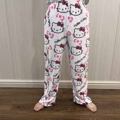 White hello kitty pajama pants (winter material)(خامة شتوية)