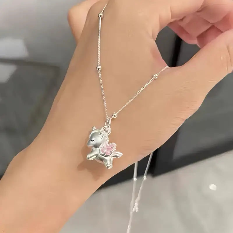 Dreamy Winged Unicorn necklace with Pink Accents