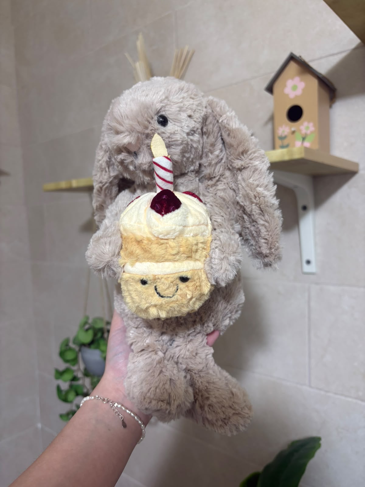 Plush Birthday Bunny with Cupcake – Cute Stuffed Animal Gift - 30 cm