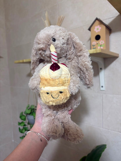 Plush Birthday Bunny with Cupcake – Cute Stuffed Animal Gift - 30 cm