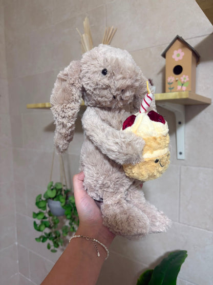 Plush Birthday Bunny with Cupcake – Cute Stuffed Animal Gift - 30 cm