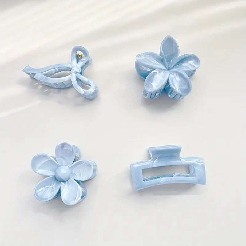 Pearlescent Baby Blue Hair Claw Clips – Elegant Marbled Acrylic Hair Accessories