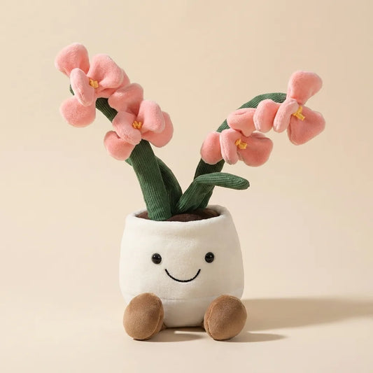 Cute Smiling Potted Pink Flower Plush Toy - 30 cm
