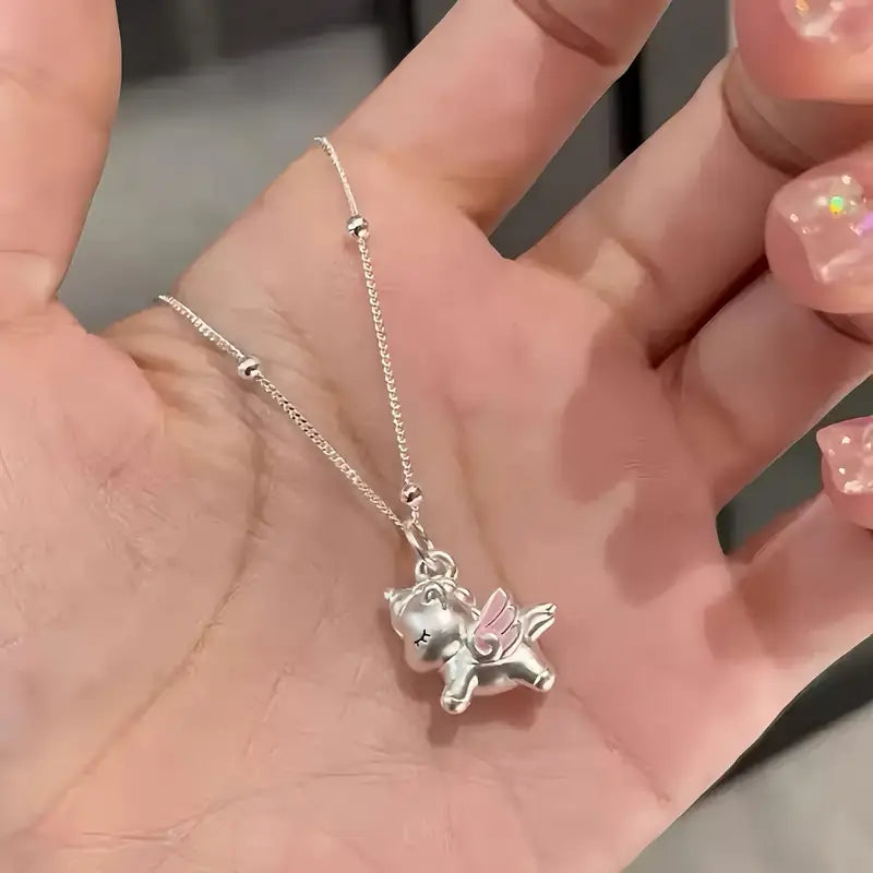 Dreamy Winged Unicorn necklace with Pink Accents