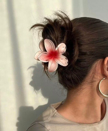 Tropical Plumeria Flower Hair Claw Clips – Gradient Acrylic Floral Hair Accessory
