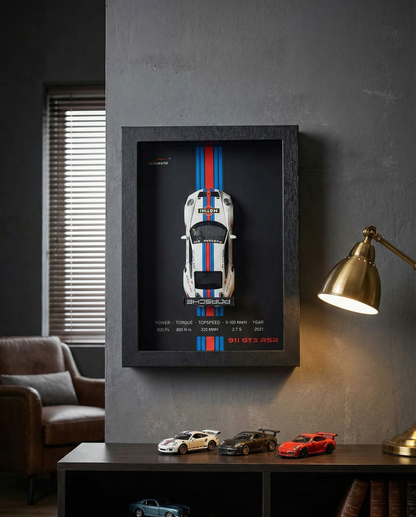 3D Car Frame Wall Art - Porsche 911 GT3 RSR with Specs – 32cm x 23cm