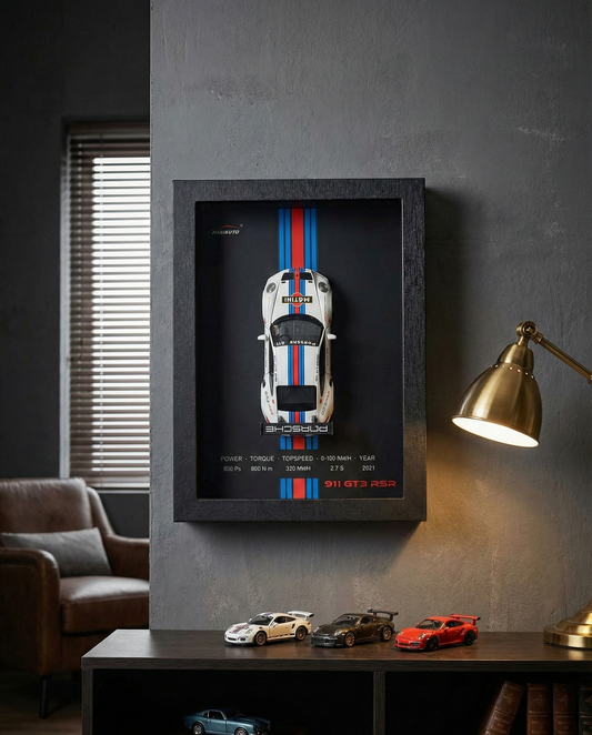 3D Car Frame Wall Art - Porsche 911 GT3 RSR with Specs – 32cm x 23cm