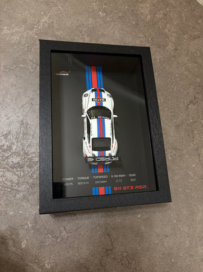 3D Car Frame Wall Art - Porsche 911 GT3 RSR with Specs – 32cm x 23cm