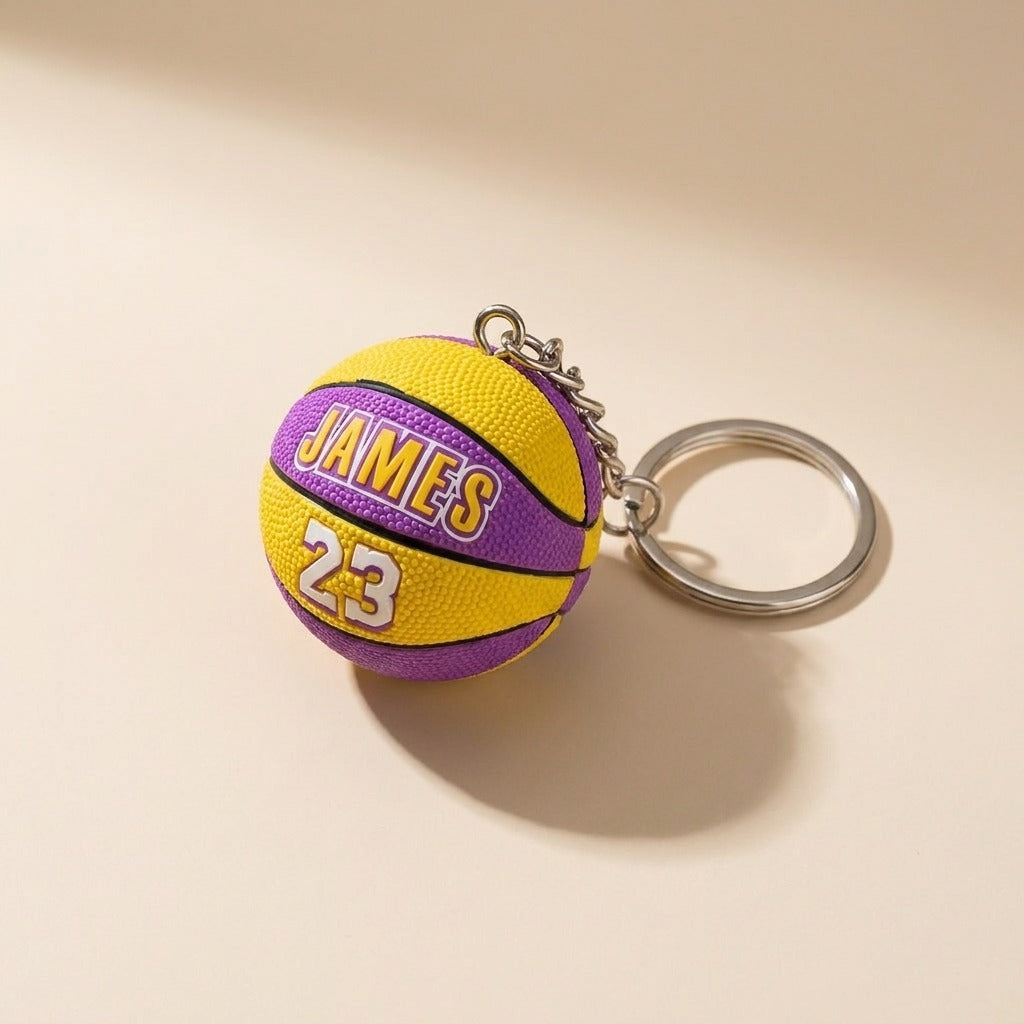 LeBron James Basketball Keychain – #23 Purple & Yellow 3D Mini Basketball Keyring